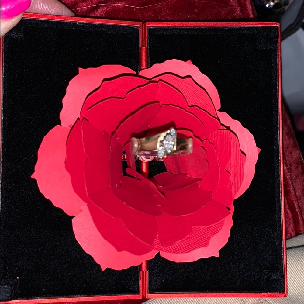 Paper rose engagement display red rose
